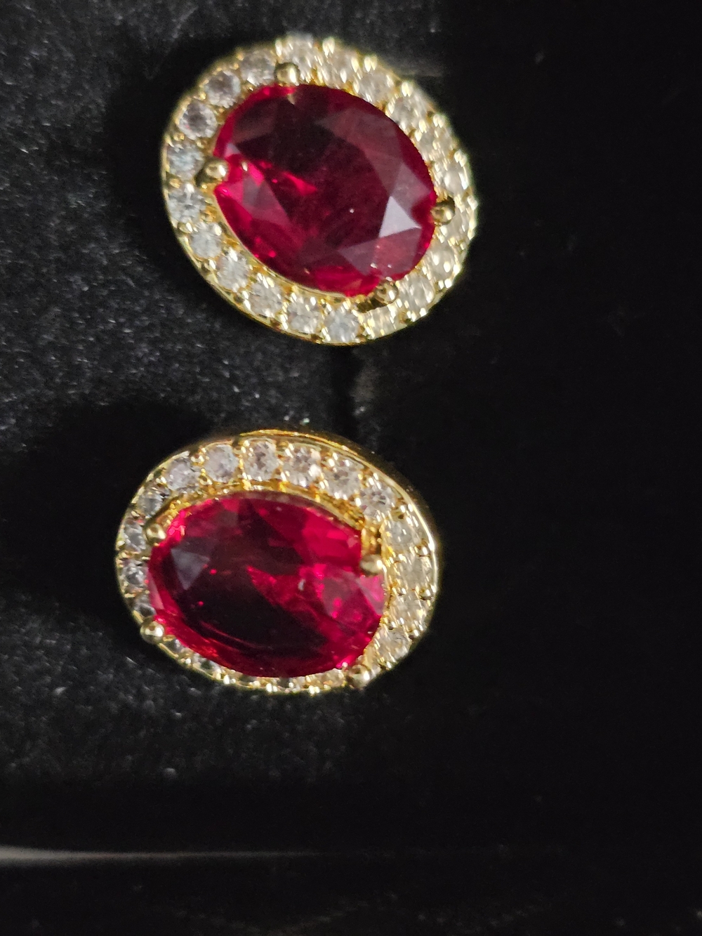 Gold-Plated Red Crystal Halo Stud Earrings